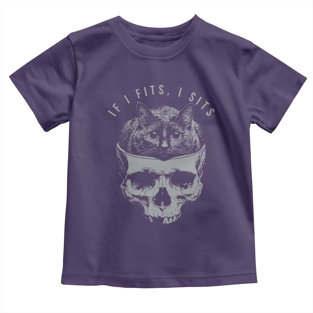 If I Fits I Sits Funny Cat in Skull Toddler T Shirt Dark Aesthetic Goth Cat Lover Gift for Macabre and Meme Fans TS02 Purple Print Your Wear