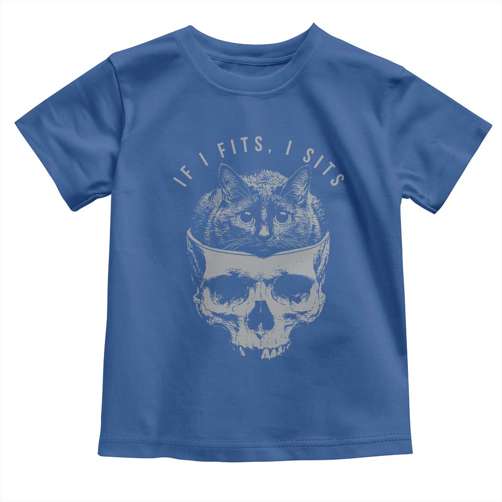 If I Fits I Sits Funny Cat in Skull Toddler T Shirt Dark Aesthetic Goth Cat Lover Gift for Macabre and Meme Fans TS02 Royal Blue Print Your Wear