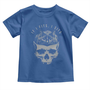 If I Fits I Sits Funny Cat in Skull Toddler T Shirt Dark Aesthetic Goth Cat Lover Gift for Macabre and Meme Fans TS02 Royal Blue Print Your Wear