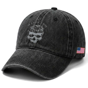 If I Fits I Sits Funny Cat in Skull Washed Cotton Baseball Cap Dark Aesthetic Goth Cat Lover Gift for Macabre and Meme Fans TS02 Print Your Wear