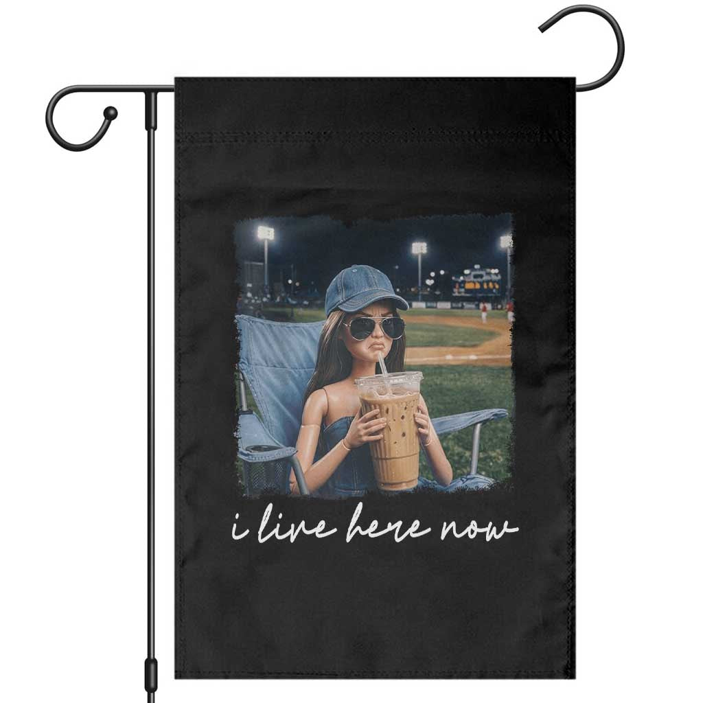 I Live Here Now Funny Doll Face Meme Baseball Lover Garden Flag Game Day Reaction Sports Fan Gift TS02 Black Print Your Wear
