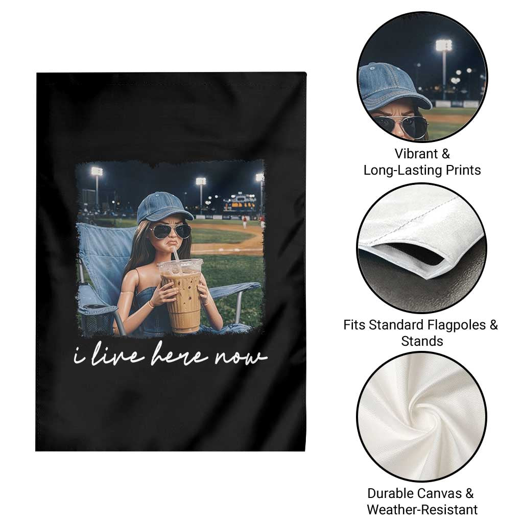 I Live Here Now Funny Doll Face Meme Baseball Lover Garden Flag Game Day Reaction Sports Fan Gift TS02 Print Your Wear