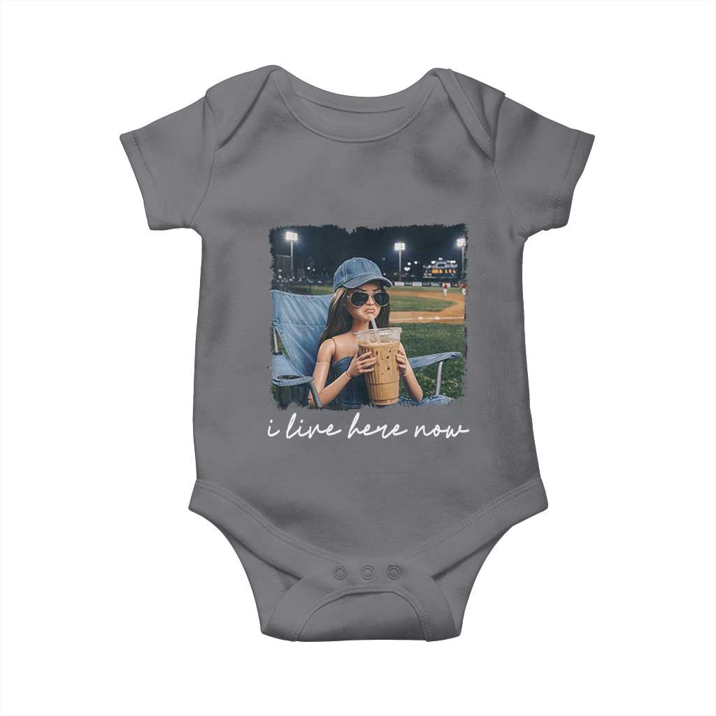 I Live Here Now Funny Doll Face Meme Baseball Lover Baby Onesie Game Day Reaction Sports Fan Gift TS02 Charcoal Print Your Wear