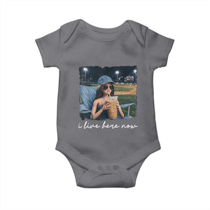 I Live Here Now Funny Doll Face Meme Baseball Lover Baby Onesie Game Day Reaction Sports Fan Gift TS02 Charcoal Print Your Wear