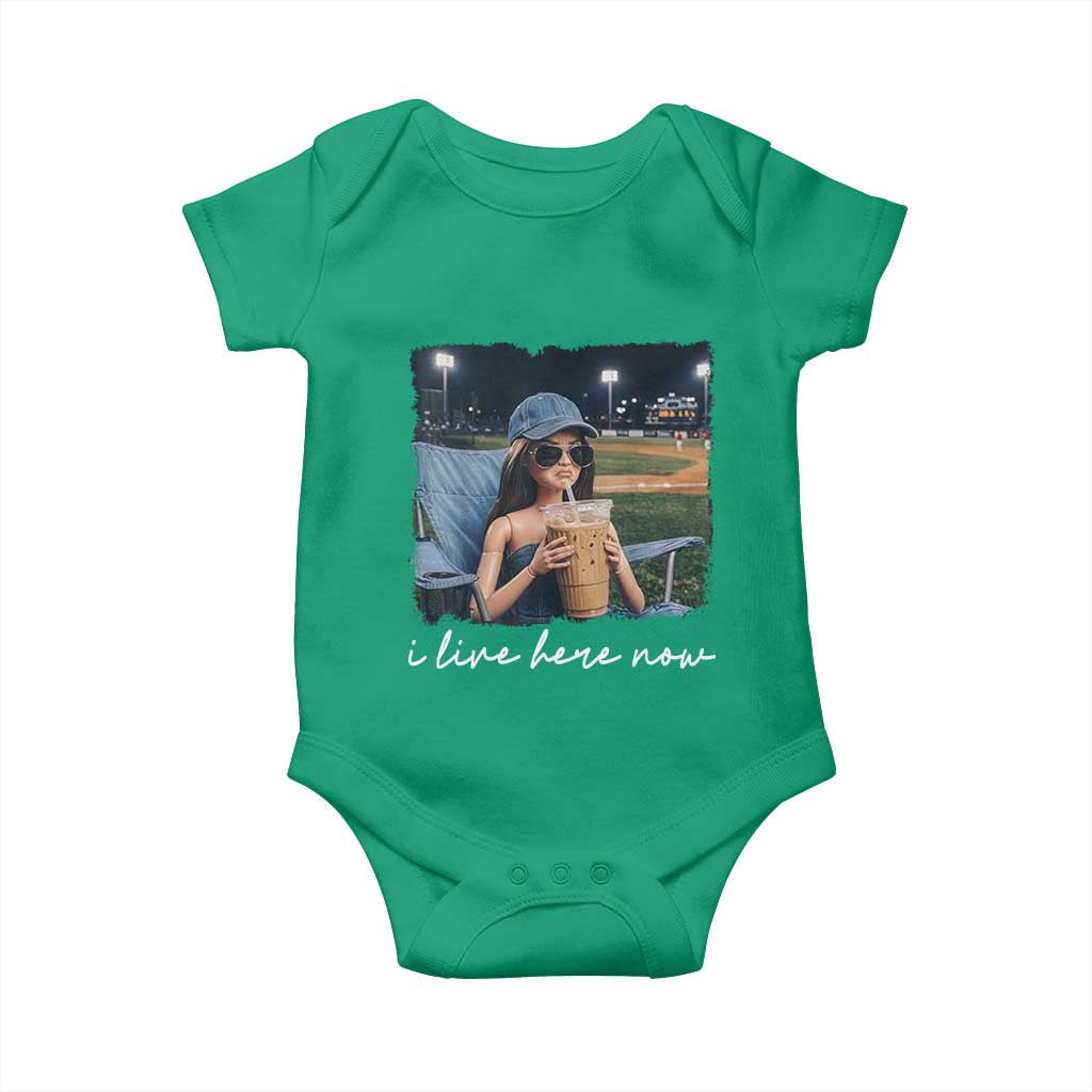 I Live Here Now Funny Doll Face Meme Baseball Lover Baby Onesie Game Day Reaction Sports Fan Gift TS02 Irish Green Print Your Wear