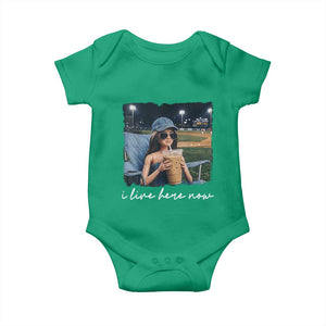 I Live Here Now Funny Doll Face Meme Baseball Lover Baby Onesie Game Day Reaction Sports Fan Gift TS02 Irish Green Print Your Wear