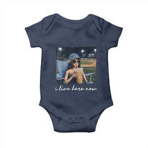 I Live Here Now Funny Doll Face Meme Baseball Lover Baby Onesie Game Day Reaction Sports Fan Gift TS02 Navy Print Your Wear
