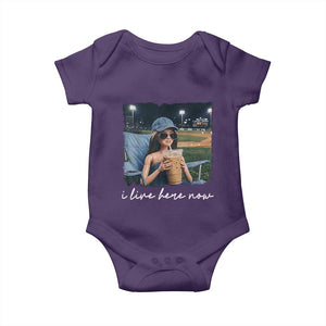I Live Here Now Funny Doll Face Meme Baseball Lover Baby Onesie Game Day Reaction Sports Fan Gift TS02 Purple Print Your Wear