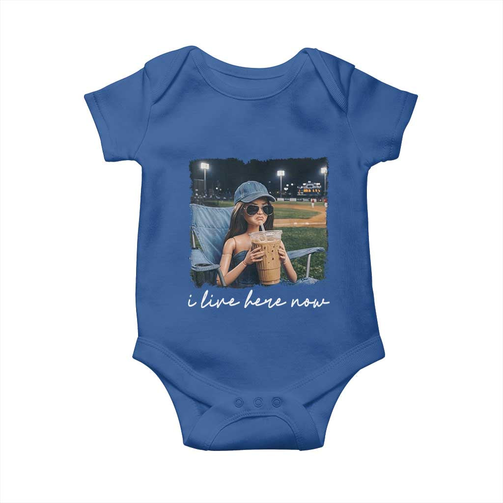 I Live Here Now Funny Doll Face Meme Baseball Lover Baby Onesie Game Day Reaction Sports Fan Gift TS02 Royal Blue Print Your Wear