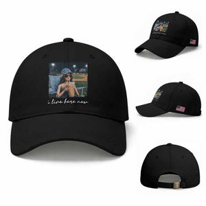 I Live Here Now Funny Doll Face Meme Baseball Lover Baseball Cap Game Day Reaction Sports Fan Gift TS02 Baseball Cap Universal Fit Black Print Your Wear