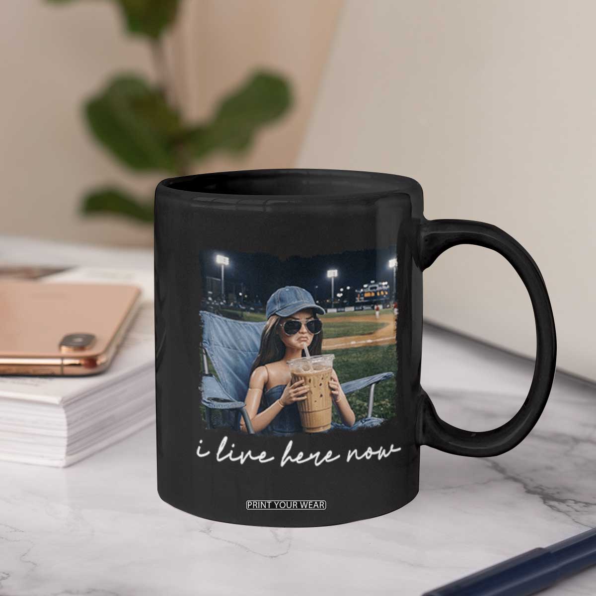 I Live Here Now Funny Doll Face Meme Baseball Lover Coffee Mug Game Day Reaction Sports Fan Gift TS02 Print Your Wear