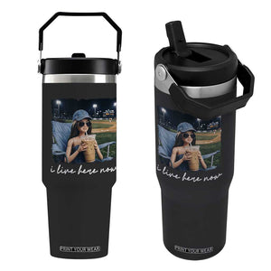I Live Here Now Funny Doll Face Meme Baseball Lover Flip Straw Tumbler Game Day Reaction Sports Fan Gift TS02 One Size: 30 oz Black Print Your Wear
