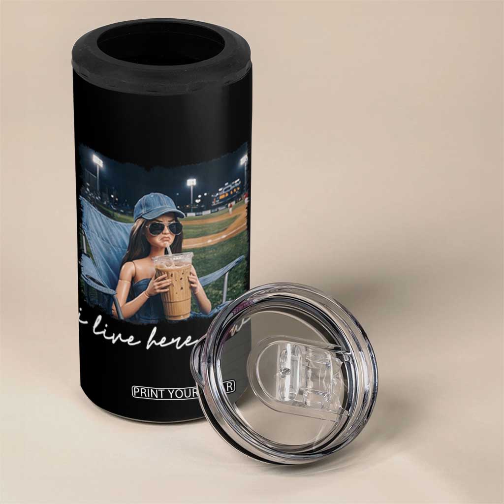 I Live Here Now Funny Doll Face Meme Baseball Lover 4 in 1 Can Cooler Tumbler Game Day Reaction Sports Fan Gift TS02 Print Your Wear