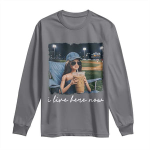 I Live Here Now Funny Doll Face Meme Baseball Lover Long Sleeve Shirt Game Day Reaction Sports Fan Gift TS02 Charcoal Print Your Wear