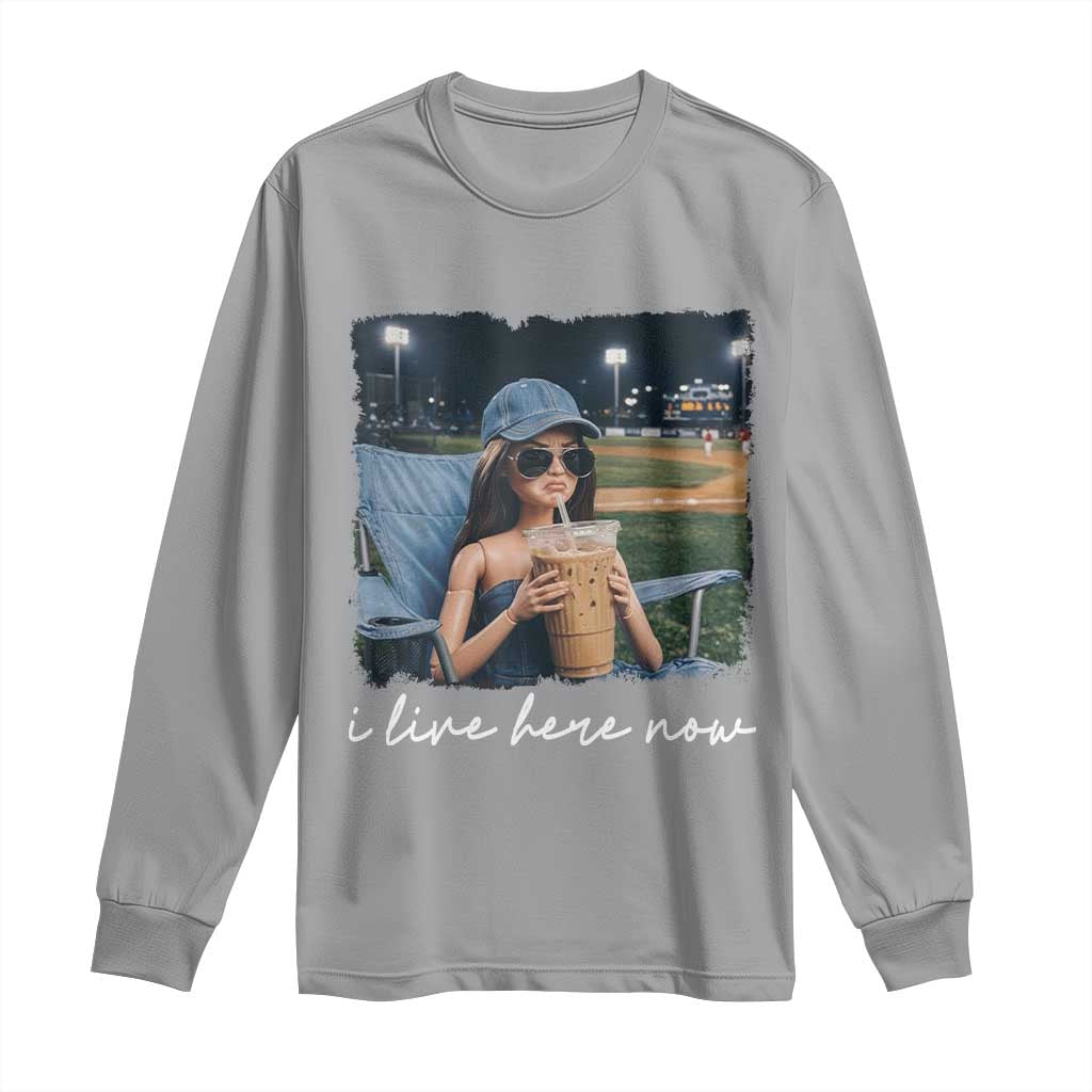I Live Here Now Funny Doll Face Meme Baseball Lover Long Sleeve Shirt Game Day Reaction Sports Fan Gift TS02 Sport Gray Print Your Wear