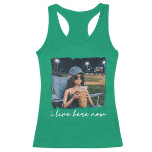 I Live Here Now Funny Doll Face Meme Baseball Lover Racerback Tank Top Game Day Reaction Sports Fan Gift TS02 Irish Green Print Your Wear