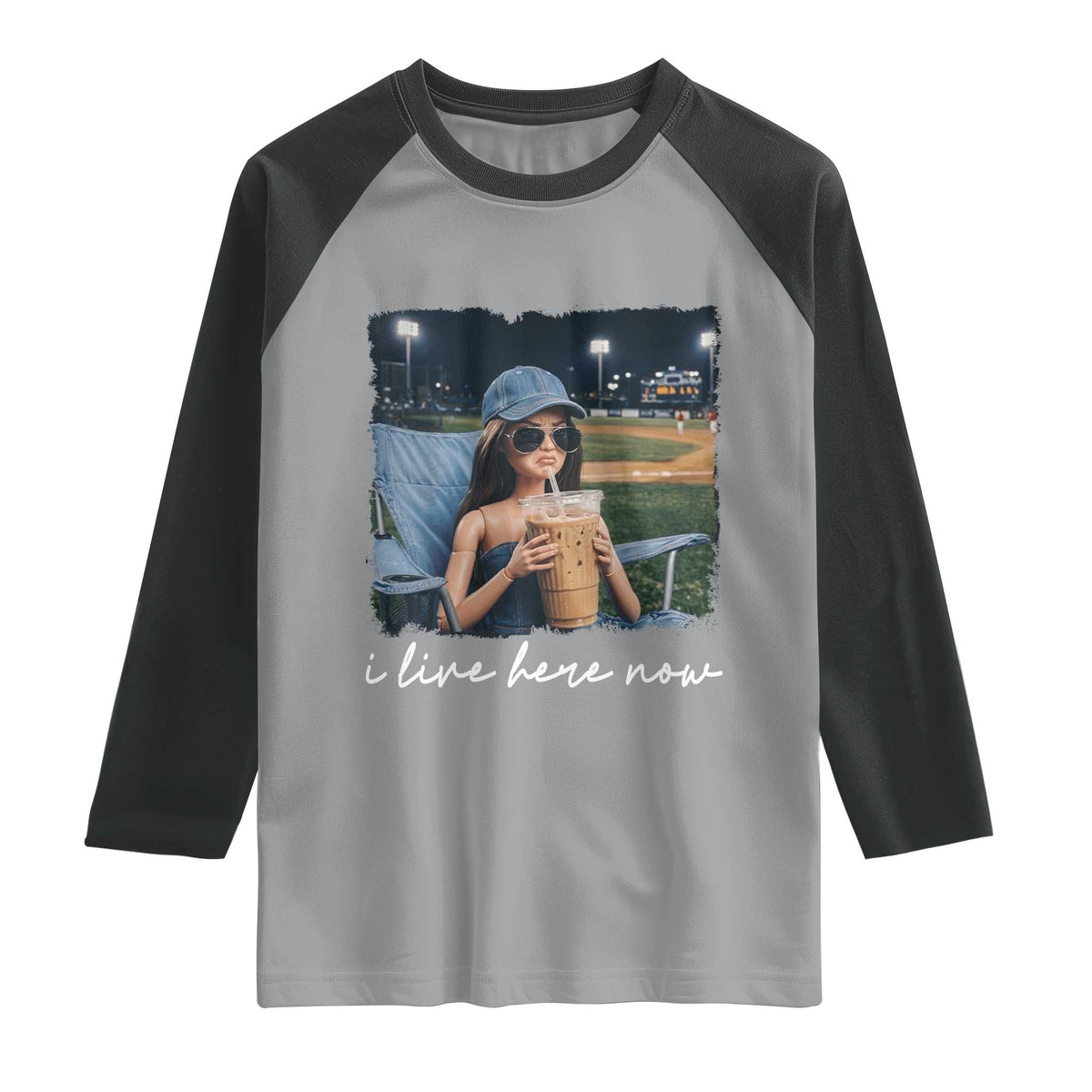I Live Here Now Funny Doll Face Meme Baseball Lover Raglan Shirt Game Day Reaction Sports Fan Gift TS02 Sport Gray Black Print Your Wear