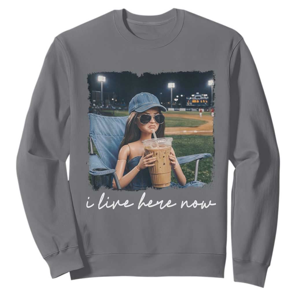 I Live Here Now Funny Doll Face Meme Baseball Lover Sweatshirt Game Day Reaction Sports Fan Gift TS02 Charcoal Print Your Wear