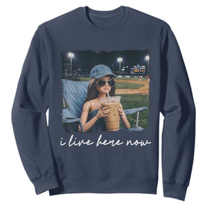 I Live Here Now Funny Doll Face Meme Baseball Lover Sweatshirt Game Day Reaction Sports Fan Gift TS02 Navy Print Your Wear
