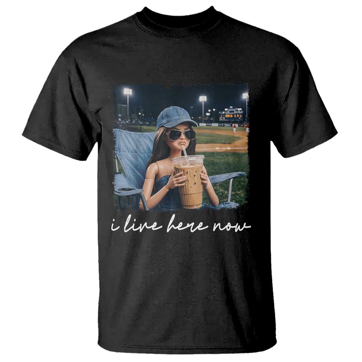 I Live Here Now Funny Doll Face Meme Baseball Lover T Shirt Game Day Reaction Sports Fan Gift TS02 Black Print Your Wear