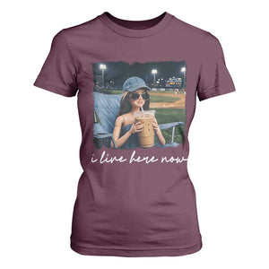 I Live Here Now Funny Doll Face Meme Baseball Lover T Shirt For Women Game Day Reaction Sports Fan Gift TS02 Maroon Print Your Wear