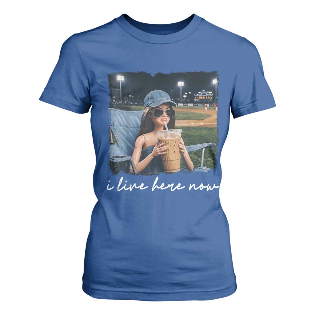 I Live Here Now Funny Doll Face Meme Baseball Lover T Shirt For Women Game Day Reaction Sports Fan Gift TS02 Royal Blue Print Your Wear