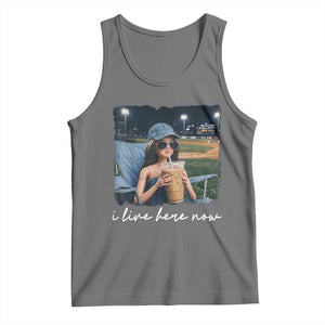 I Live Here Now Funny Doll Face Meme Baseball Lover Tank Top Game Day Reaction Sports Fan Gift TS02 Black Heather Print Your Wear