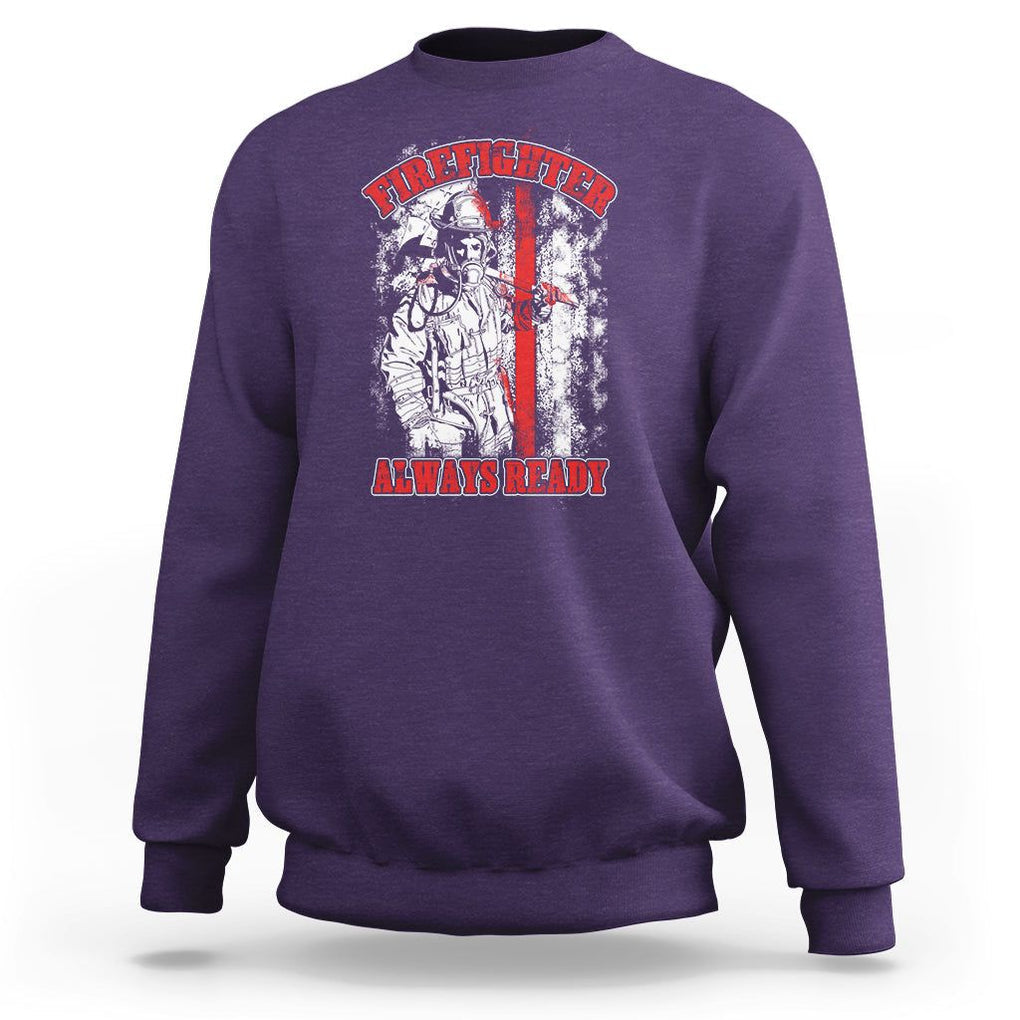 Firefighter Sweatshirt Always Ready Fireman American Flag Thin Red Line TS02 Purple Printyourwear