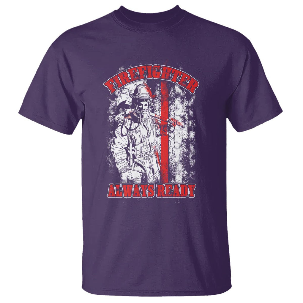 Firefighter T Shirt Always Ready Fireman American Flag Thin Red Line TS02 Purple Printyourwear
