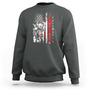 Firefighter Sweatshirt Fireman American Flag Thin Red Line Firefighter TS02 Dark Heather Printyourwear