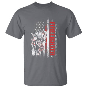 Firefighter T Shirt Fireman American Flag Thin Red Line TS02 Charcoal Printyourwear