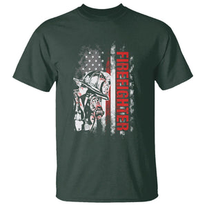 Firefighter T Shirt Fireman American Flag Thin Red Line TS02 Dark Forest Green Printyourwear
