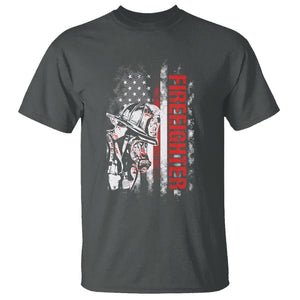 Firefighter T Shirt Fireman American Flag Thin Red Line TS02 Dark Heather Printyourwear