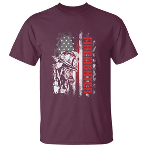 Firefighter T Shirt Fireman American Flag Thin Red Line TS02 Maroon Printyourwear