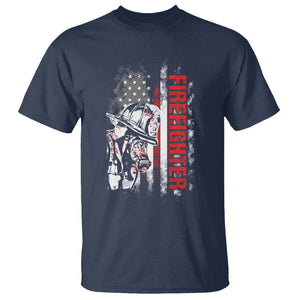 Firefighter T Shirt Fireman American Flag Thin Red Line TS02 Navy Printyourwear