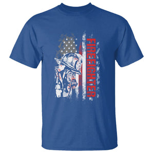 Firefighter T Shirt Fireman American Flag Thin Red Line TS02 Royal Blue Printyourwear