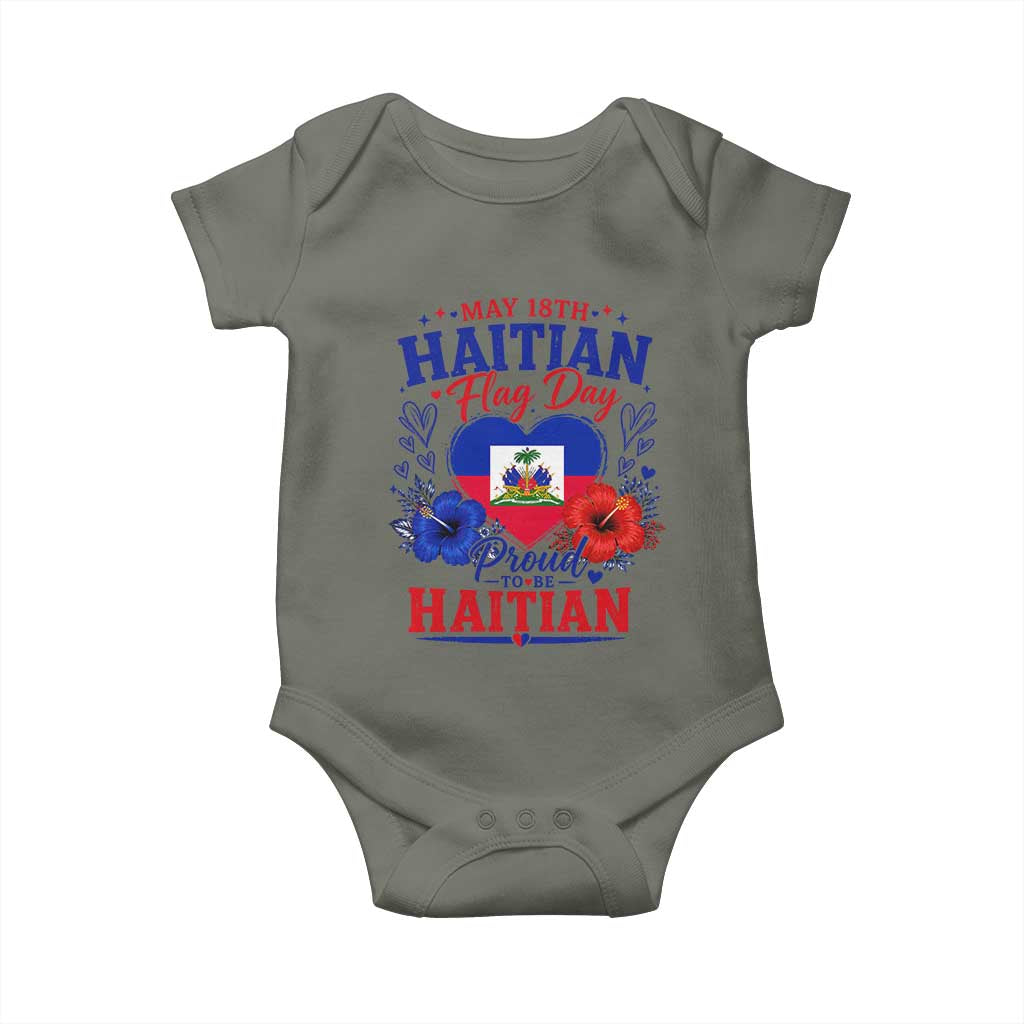 May 18th Haitian Flag Day Floral Hibiscus Baby Onesie Proud To Be Haitian Heritage Pride TS02 Military Green Print Your Wear
