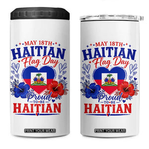 May 18th Haitian Flag Day Floral Hibiscus 4 in 1 Can Cooler Tumbler Proud To Be Haitian Heritage Pride TS02 One Size: 16 oz White Print Your Wear