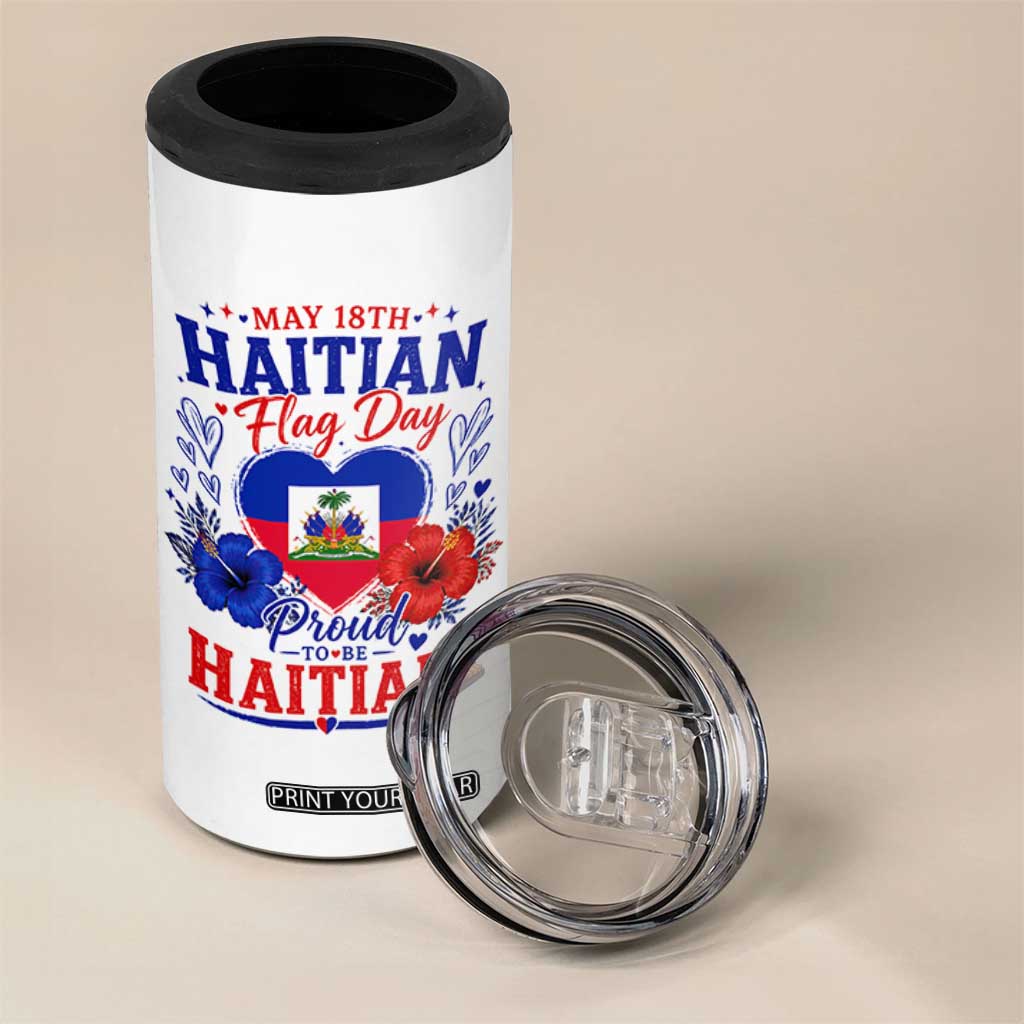 May 18th Haitian Flag Day Floral Hibiscus 4 in 1 Can Cooler Tumbler Proud To Be Haitian Heritage Pride TS02 Print Your Wear