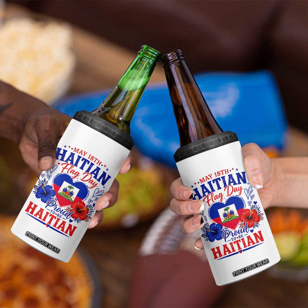 May 18th Haitian Flag Day Floral Hibiscus 4 in 1 Can Cooler Tumbler Proud To Be Haitian Heritage Pride TS02 Print Your Wear