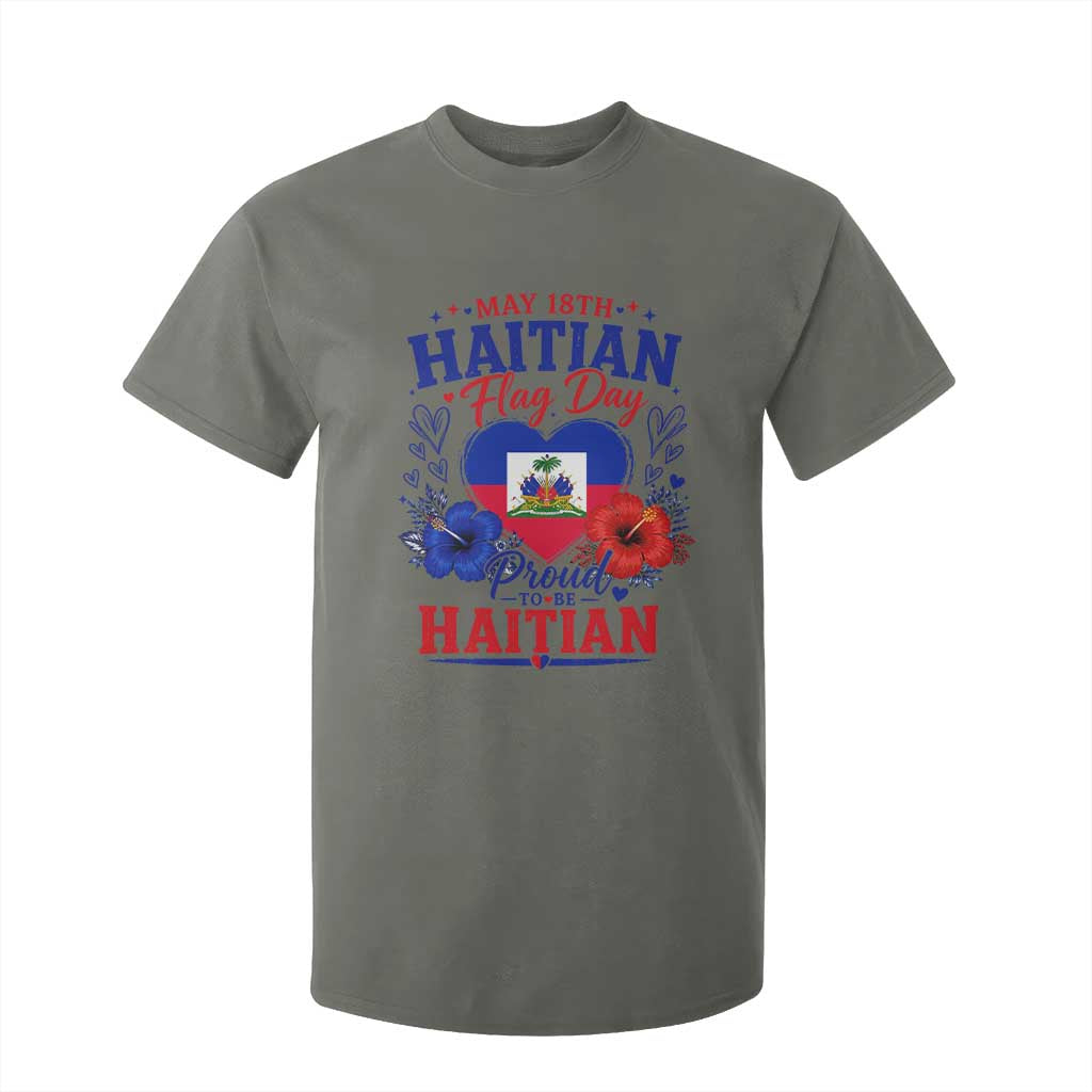May 18th Haitian Flag Day Floral Hibiscus T Shirt For Kid Proud To Be Haitian Heritage Pride TS02 Military Green Print Your Wear