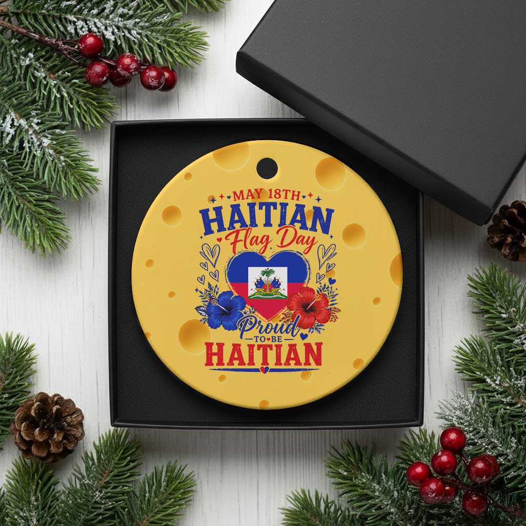 May 18th Haitian Flag Day Floral Hibiscus Ceramic Ornament Proud To Be Haitian Heritage Pride TS02 1pc Yellow Cheese Print Your Wear
