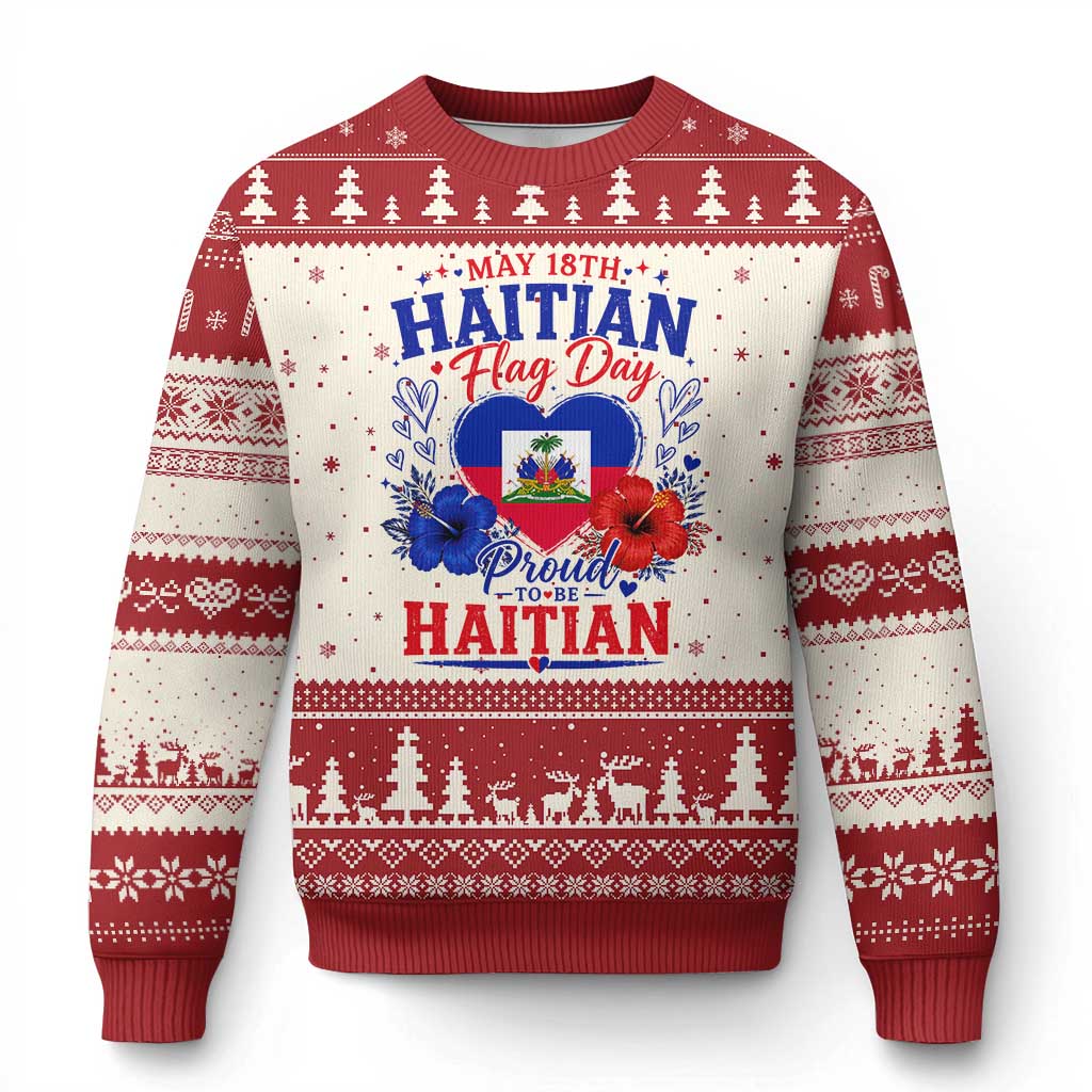 May 18th Haitian Flag Day Floral Hibiscus Ugly Christmas Sweater Proud To Be Haitian Heritage Pride TS02 Beige Red Print Your Wear