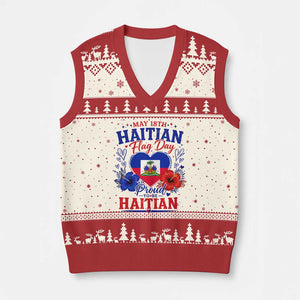 May 18th Haitian Flag Day Floral Hibiscus V-Neck Knit Sweater Vest Proud To Be Haitian Heritage Pride TS02 Beige Red Print Your Wear