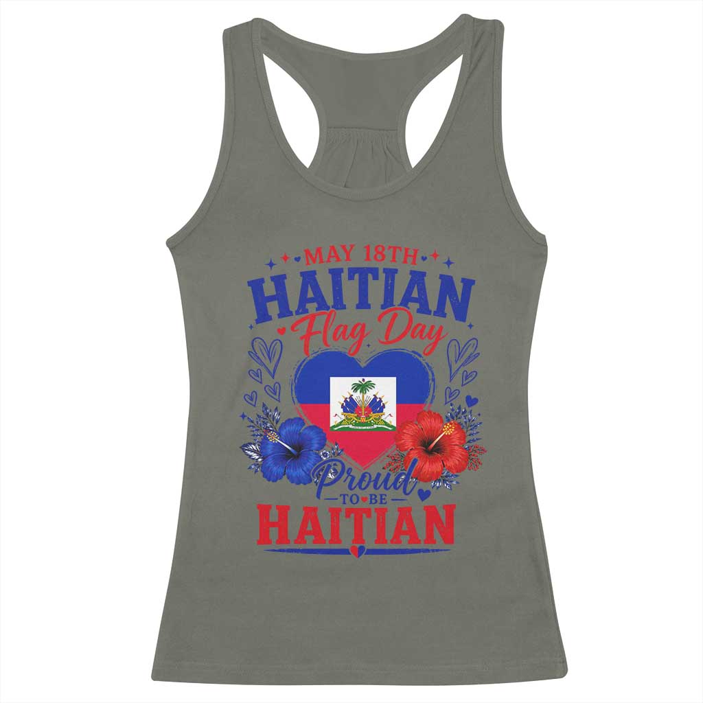 May 18th Haitian Flag Day Floral Hibiscus Racerback Tank Top Proud To Be Haitian Heritage Pride TS02 Military Green Print Your Wear