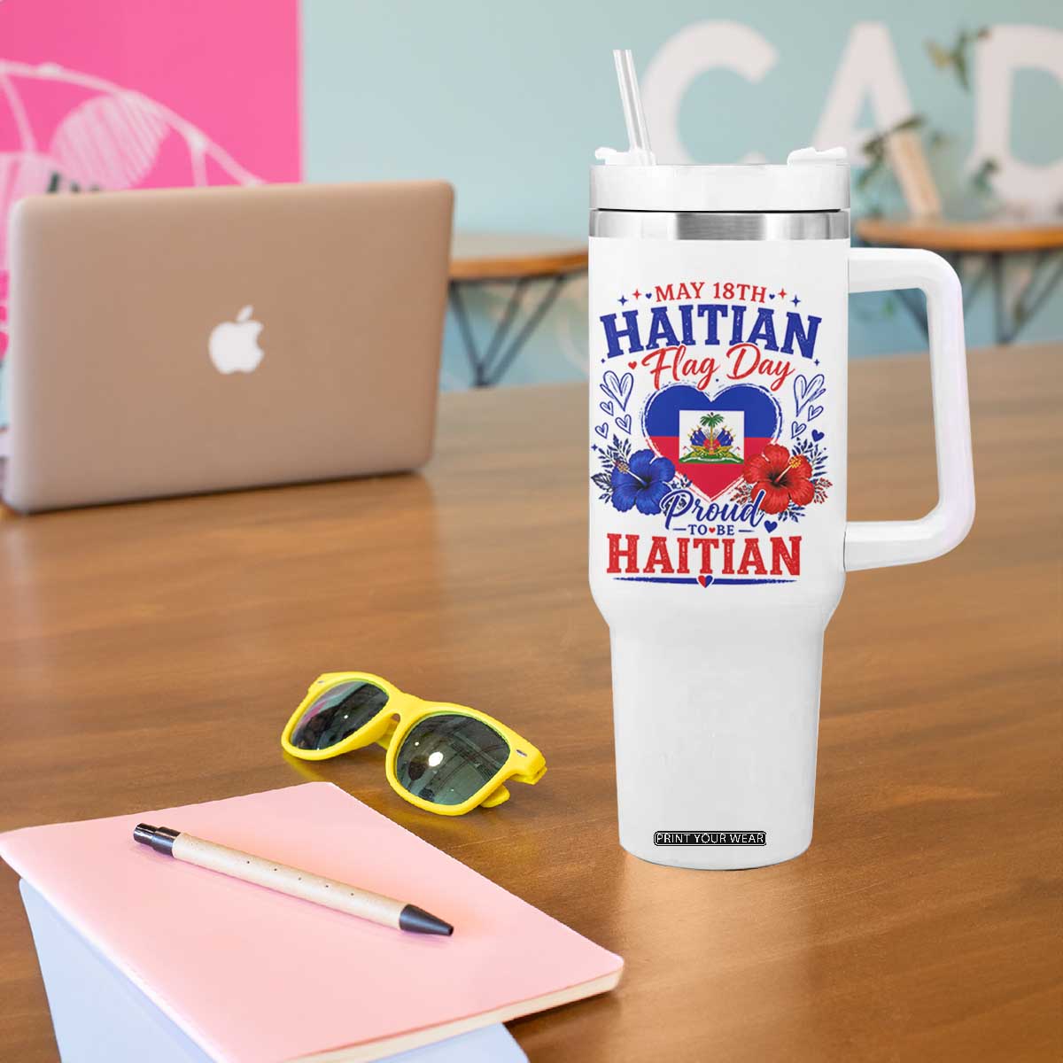 May 18th Haitian Flag Day Floral Hibiscus Tumbler With Handle Proud To Be Haitian Heritage Pride TS02 Print Your Wear