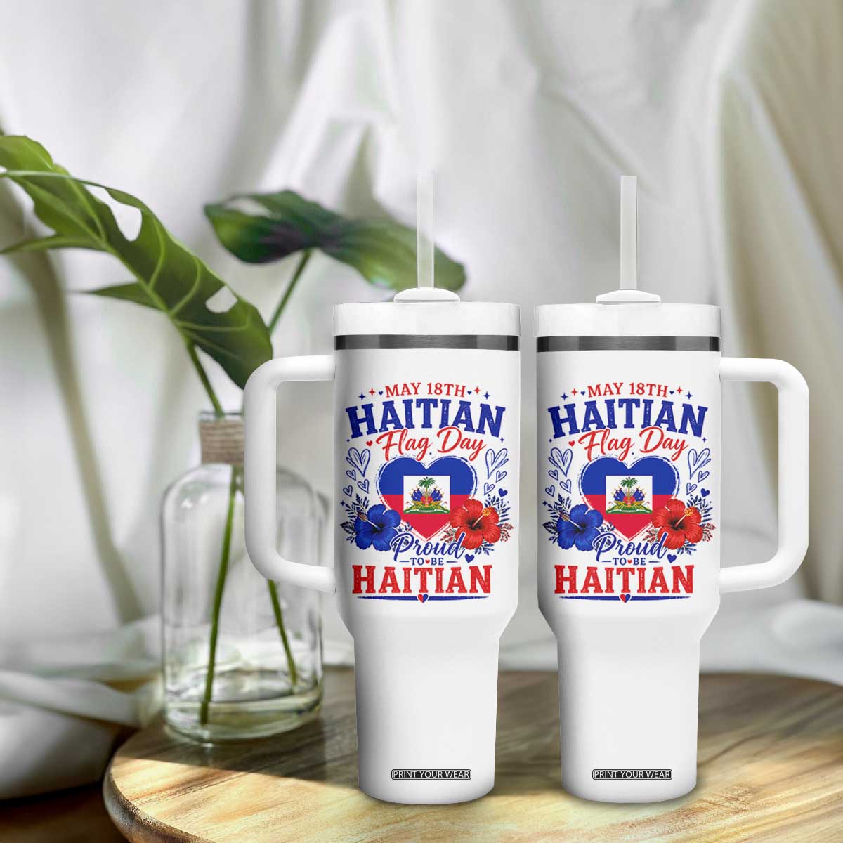 May 18th Haitian Flag Day Floral Hibiscus Tumbler With Handle Proud To Be Haitian Heritage Pride TS02 Print Your Wear