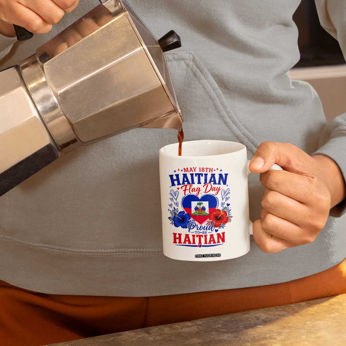 May 18th Haitian Flag Day Floral Hibiscus Coffee Mug Proud To Be Haitian Heritage Pride TS02 Print Your Wear