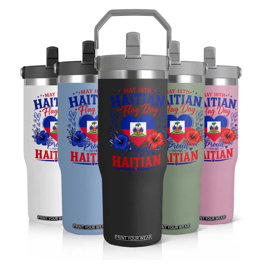 May 18th Haitian Flag Day Floral Hibiscus Flip Straw Tumbler Proud To Be Haitian Heritage Pride TS02 Print Your Wear
