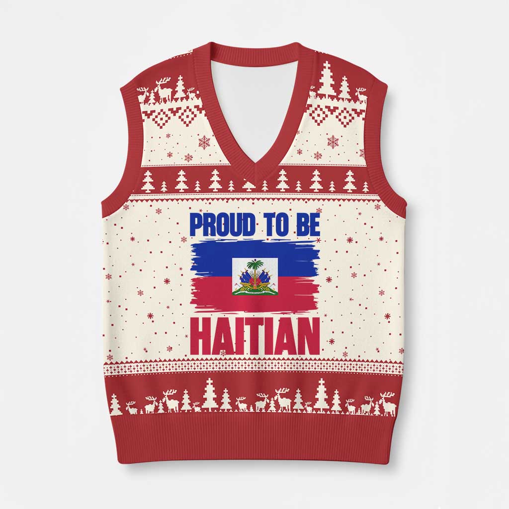 Proud To Be Haitian V-Neck Knit Sweater Vest Haiti Flag Heritage Pride TS02 Beige Red Print Your Wear